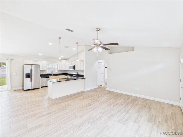 1899 W Oliver Dr, Citrus Springs, FL 34434 - kitchen featuring stainless steel appliances, open floor plan, white cabinets, ceiling fan, and recessed lighting