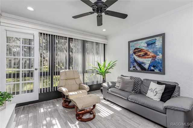 340 E Glassboro Ct Unit 19-5A, Hernando, FL 34442 - living area featuring a ceiling fan, wood finished floors, and recessed lighting
