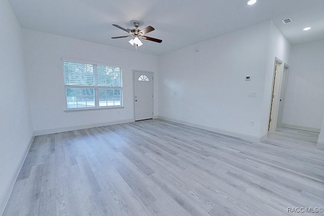 interior space featuring light hardwood / wood-style flooring and ceiling fan