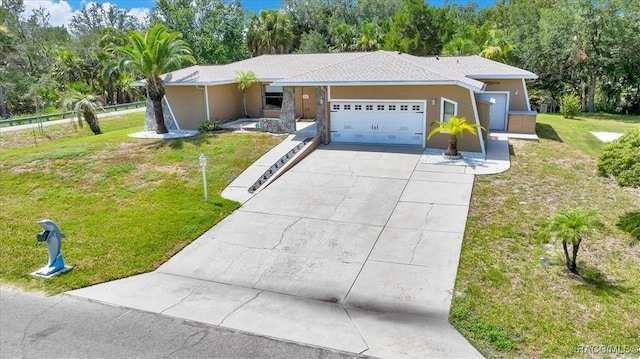 10741 W Pine Bark Ln, Crystal River, FL 34429 - ranch-style home with an attached garage, stucco siding, and concrete driveway