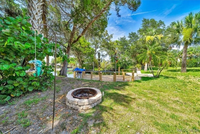10741 W Pine Bark Ln, Crystal River, FL 34429 - view of green lawn with a fire pit and view of scattered trees