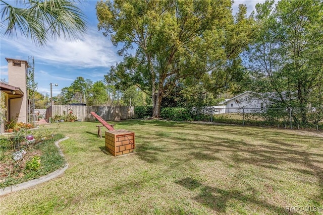 view of yard with a fenced backyard