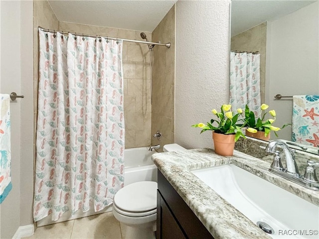 6431 SW 145th Ln, Ocala, FL 34473 - full bathroom featuring vanity, a textured wall, shower / bath combo, and tile patterned floors