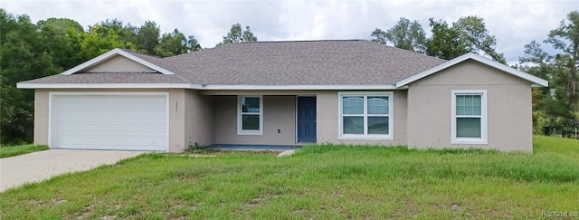 6431 SW 145th Ln, Ocala, FL 34473 - ranch-style home featuring a garage, stucco siding, concrete driveway, and a front yard
