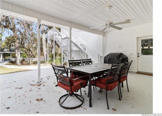 interior space featuring grilling area and ceiling fan