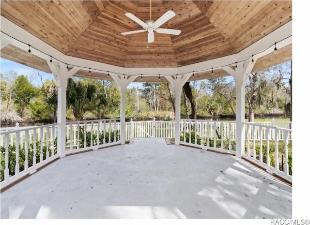 view of patio / terrace with a gazebo and ceiling fan