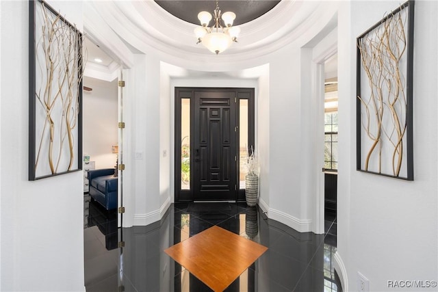 1147 W Pointe Vista Path Unit C1, Hernando, FL 34442 - foyer entrance with granite floors, a chandelier, plenty of natural light, and a raised ceiling
