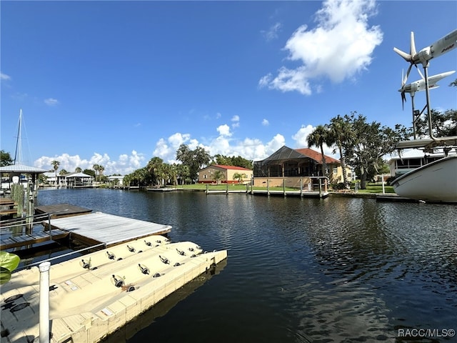 dock area with a water view