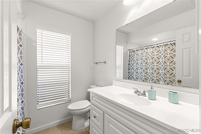 bathroom featuring tile patterned flooring, vanity, and toilet