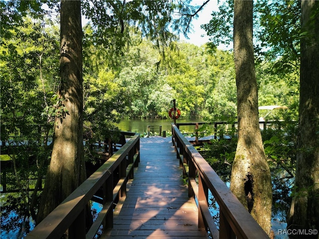 view of dock with a water view