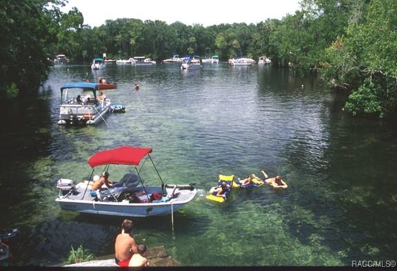 dock area with a water view and a wooded view