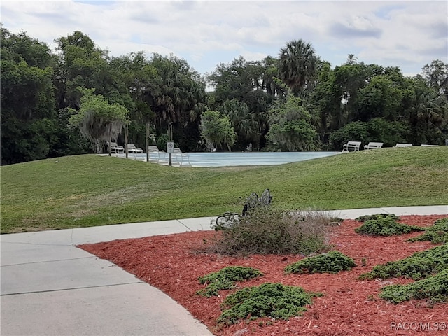 view of property's community featuring a lawn