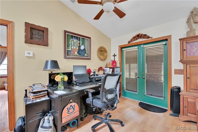 4200 W Breckenridge Ct, Beverly Hills, FL 34465 - office area featuring lofted ceiling, wood finished floors, ceiling fan, and french doors