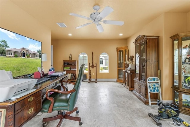 5061 W Oakhill St, Dunnellon, FL 34433 - office featuring ceiling fan, recessed lighting, and light stone finish floors