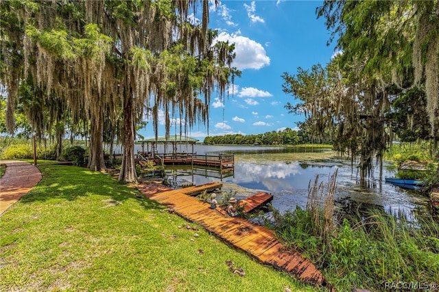 view of dock with a water view