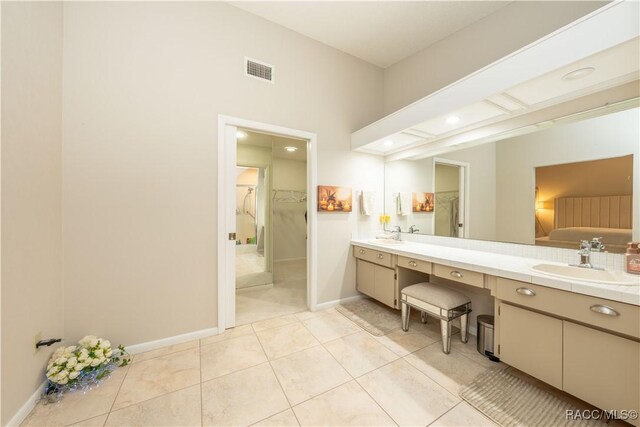 interior space featuring tile patterned flooring and a high ceiling