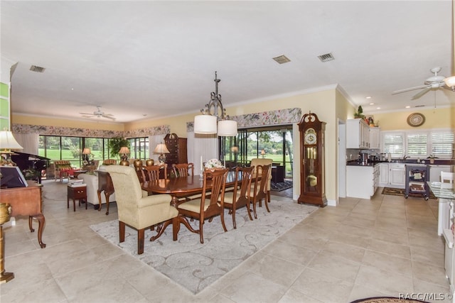 dining space featuring ceiling fan and a healthy amount of sunlight