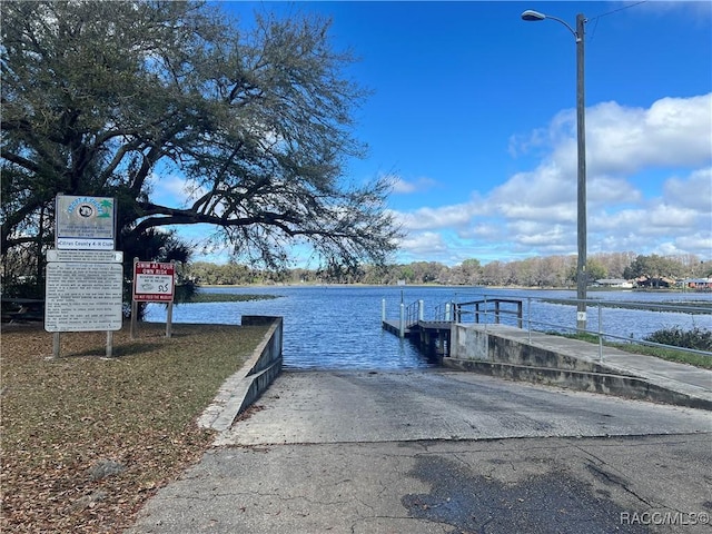 dock area with a water view