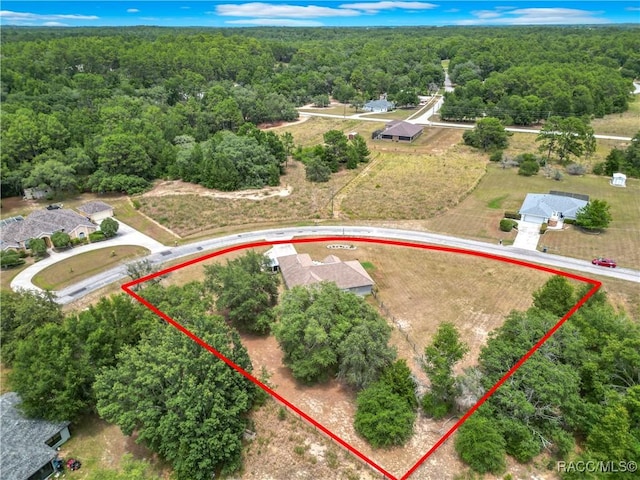 2478 W Angola Dr, Beverly Hills, FL 34465 - aerial overview of property's location featuring a heavily wooded area and property parcel outlined