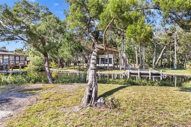 view of yard with a water view