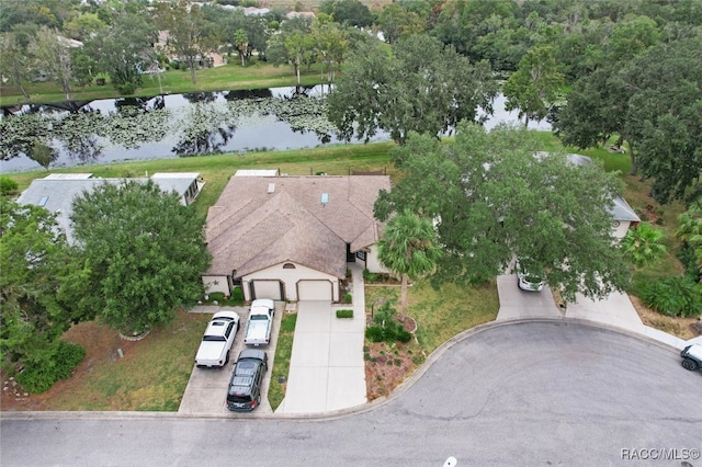 aerial view with a water view