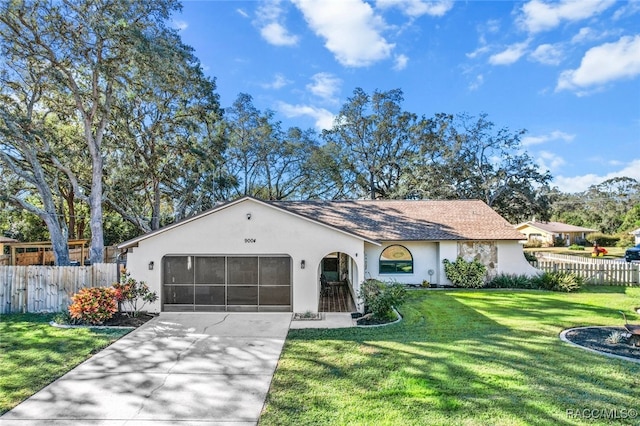 ranch-style house with a front lawn