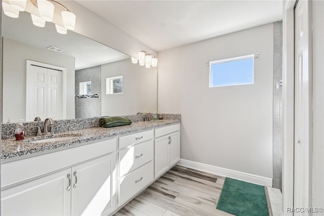 bathroom with vanity and wood-type flooring