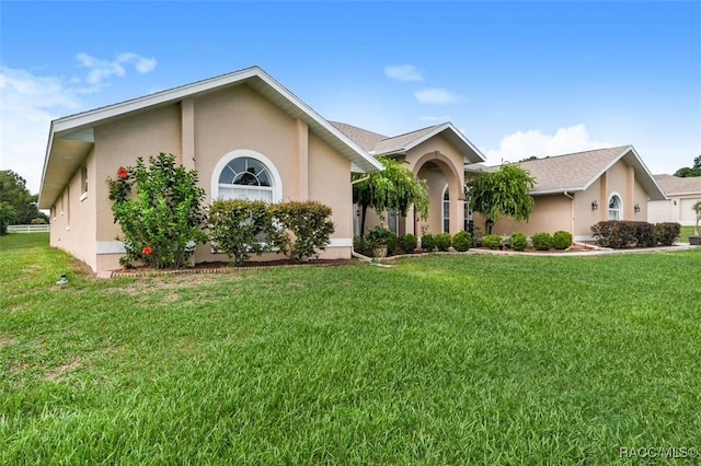 ranch-style home featuring a front lawn