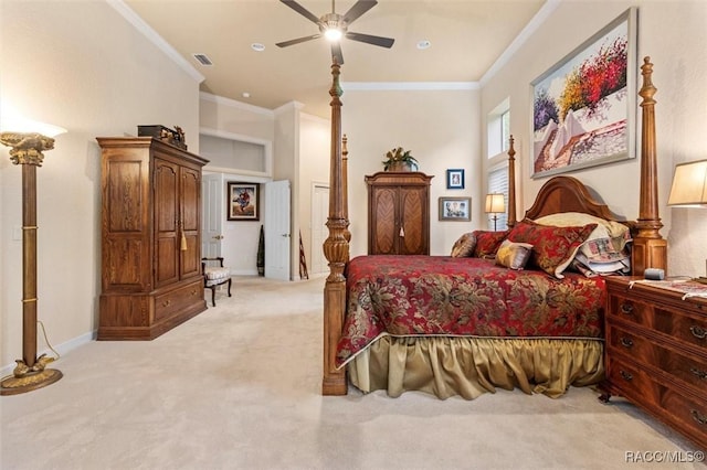 3915 N Grayhawk Loop, Lecanto, FL 34461 - bedroom featuring light colored carpet, crown molding, and a ceiling fan