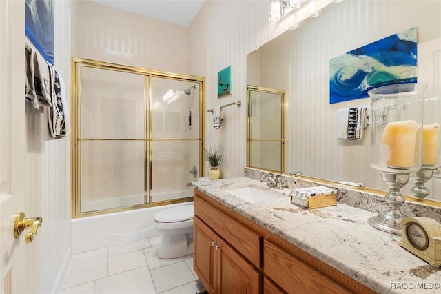 3915 N Grayhawk Loop, Lecanto, FL 34461 - full bathroom with wallpapered walls, vanity, tile patterned floors, and shower / bath combination with glass door
