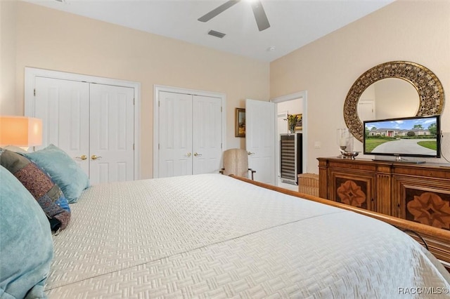 3915 N Grayhawk Loop, Lecanto, FL 34461 - bedroom featuring two closets and a ceiling fan