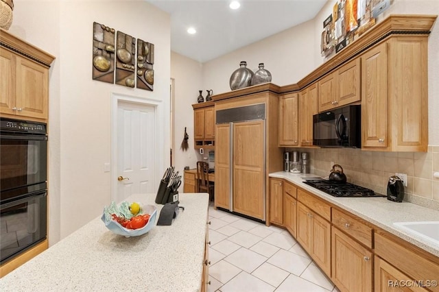 3915 N Grayhawk Loop, Lecanto, FL 34461 - kitchen with black appliances, light countertops, backsplash, light tile patterned flooring, and recessed lighting