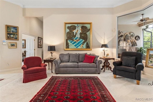 3915 N Grayhawk Loop, Lecanto, FL 34461 - carpeted living area featuring ornamental molding and ceiling fan