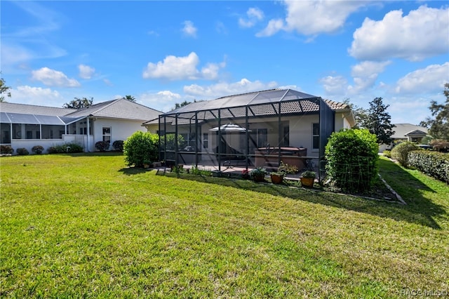 view of yard with glass enclosure