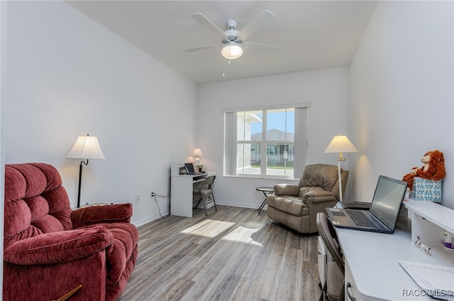 interior space featuring ceiling fan and light wood-type flooring