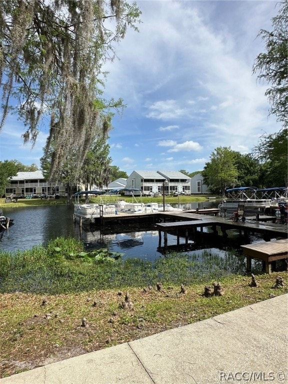 view of dock with a water view