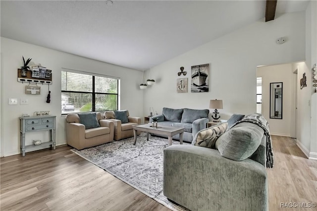 4055 N Little Hawk Pt, Crystal River, FL 34428 - living room with vaulted ceiling with beams, wood finished floors, and baseboards
