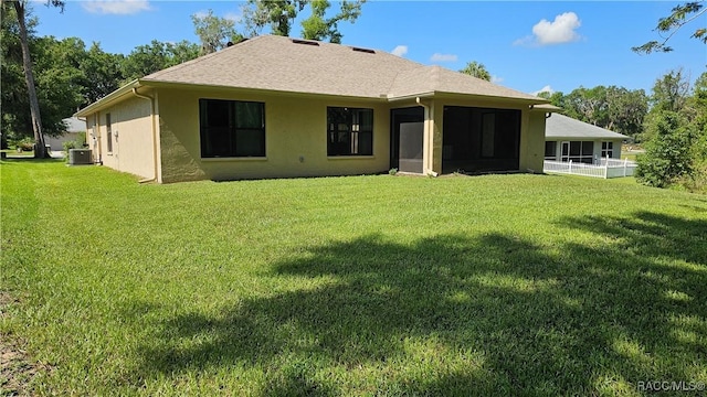 3153 N Chandler Dr, Hernando, FL 34442 - back of house featuring a sunroom, a lawn, and stucco siding