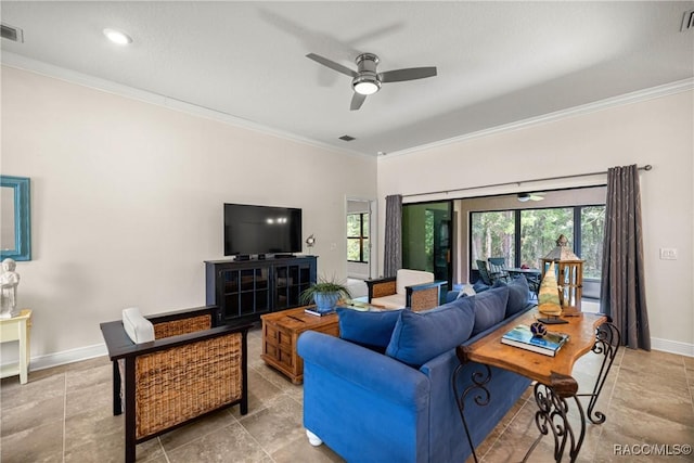 3153 N Chandler Dr, Hernando, FL 34442 - living area featuring ornamental molding and ceiling fan