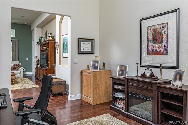 home office featuring dark hardwood / wood-style floors