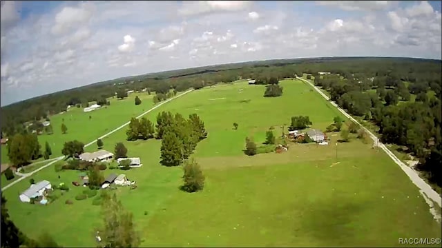 aerial view featuring a rural view