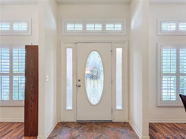 foyer entrance with dark hardwood / wood-style floors and plenty of natural light