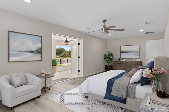 4306 E Gloria Dr, Hernando, FL 34442 - bedroom featuring wood finished floors, recessed lighting, a ceiling fan, and access to outside