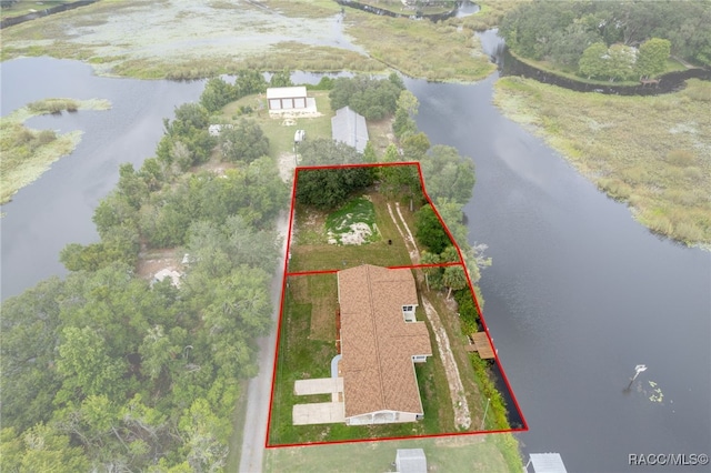 4306 E Gloria Dr, Hernando, FL 34442 - aerial view of property and surrounding area featuring a large body of water and property boundaries highlighted