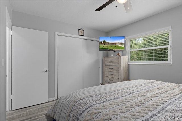 4306 E Gloria Dr, Hernando, FL 34442 - bedroom with wood finished floors, a closet, and a ceiling fan