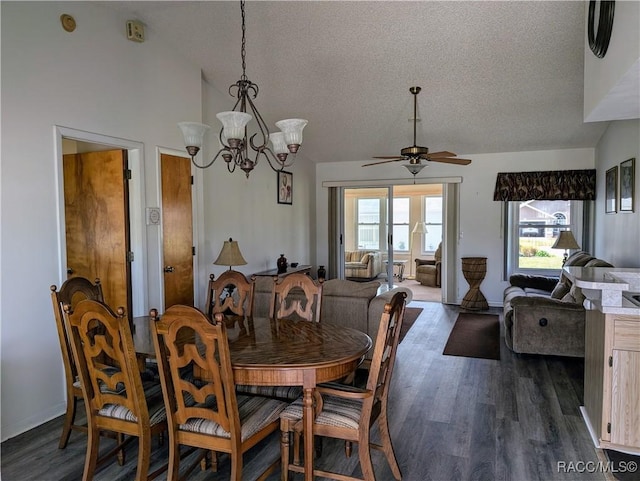 10482 S Clint Loop, Floral City, FL 34436 - dining area featuring a chandelier, a textured ceiling, plenty of natural light, ceiling fan, and dark wood-type flooring