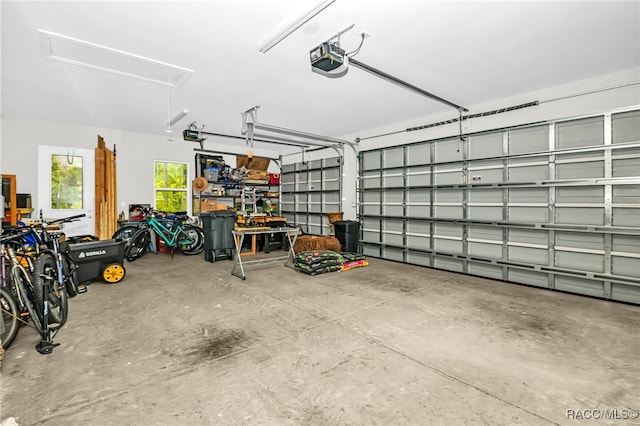 garage with a garage door opener