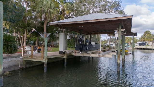 dock area featuring a water view