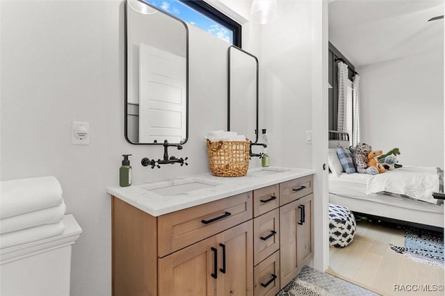 bathroom with wood-type flooring and vanity