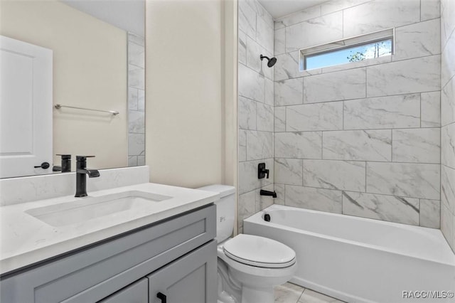 full bath featuring shower / bathing tub combination, vanity, and toilet